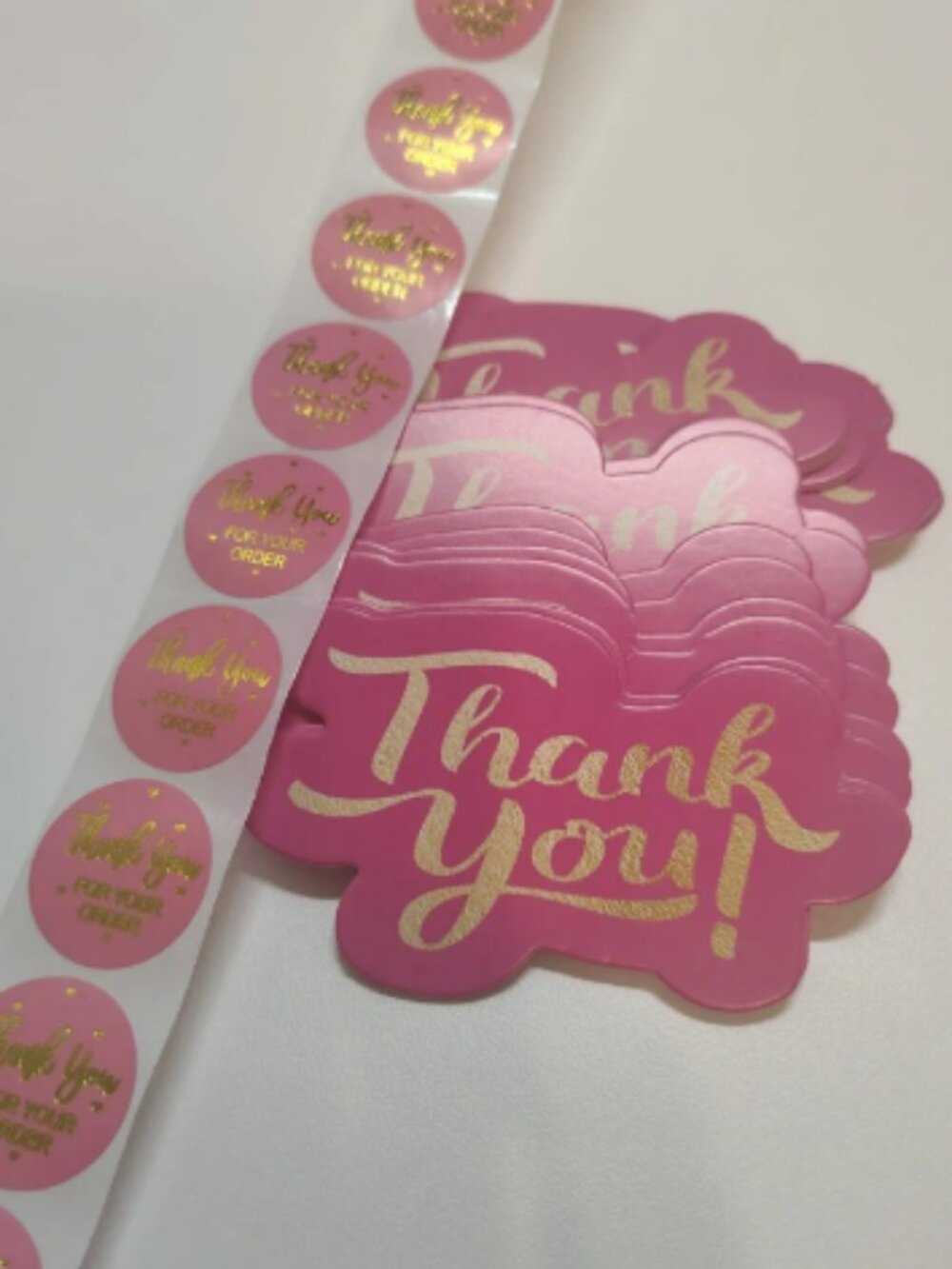 49 Hot Pink and Gold Thank You Cards and Stickers